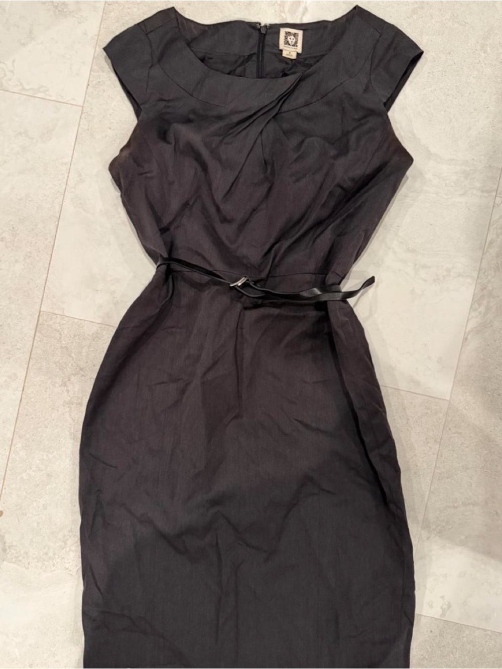Classic dark gray Sheath Business Dress with Belt